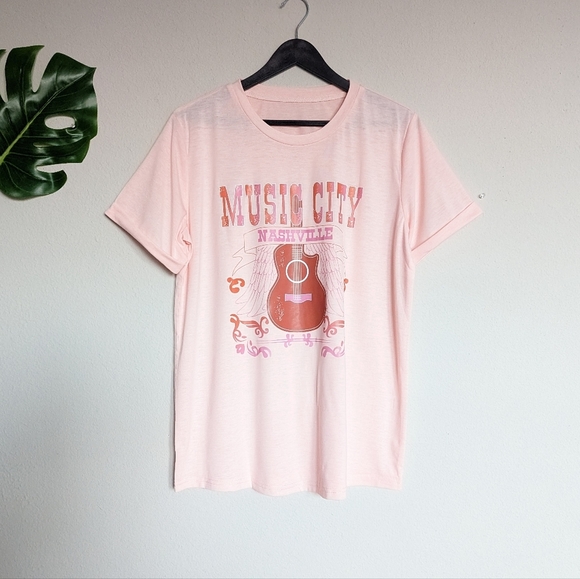 Pink and red Nashville Music City western short sleeve tee size M - Picture 2 of 7